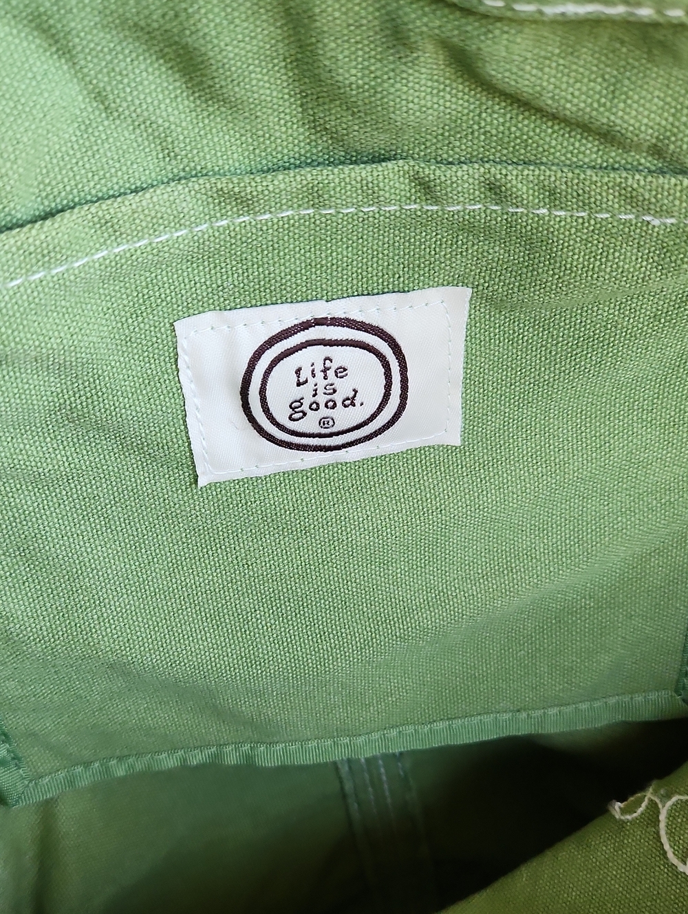 Life Is Good Green Floral Canvas Tote Bag with Cream Handles - Picture 5 of 11